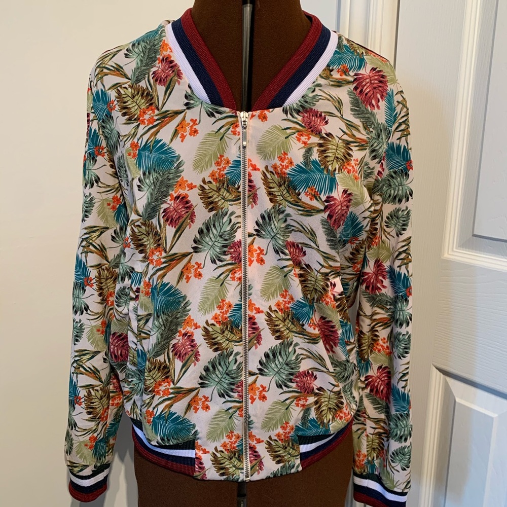 Stradivarius floral/tropical bomber jacket.